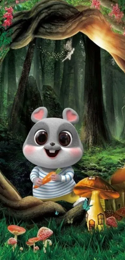 Cute cartoon character in a forest setting mobile wallpaper.