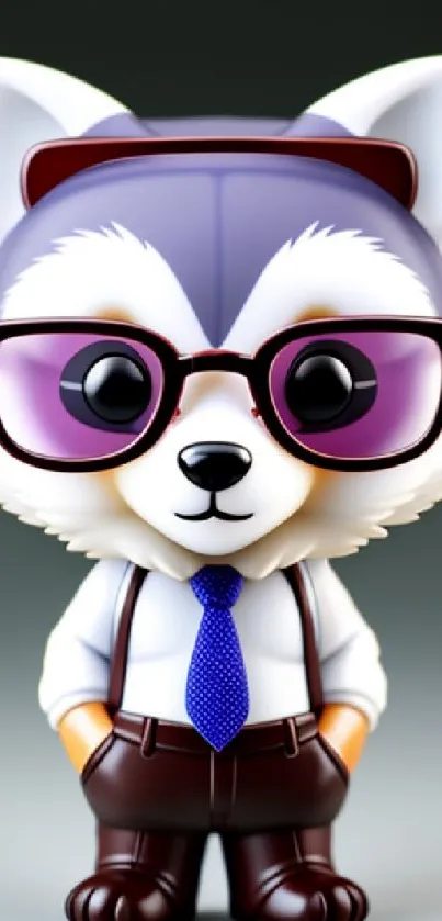 Cute cartoon fox with glasses and a suit, stylish mobile wallpaper.