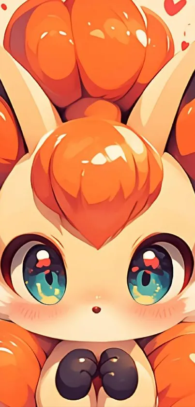 Cartoon fox with big eyes in orange tones for mobile wallpaper.