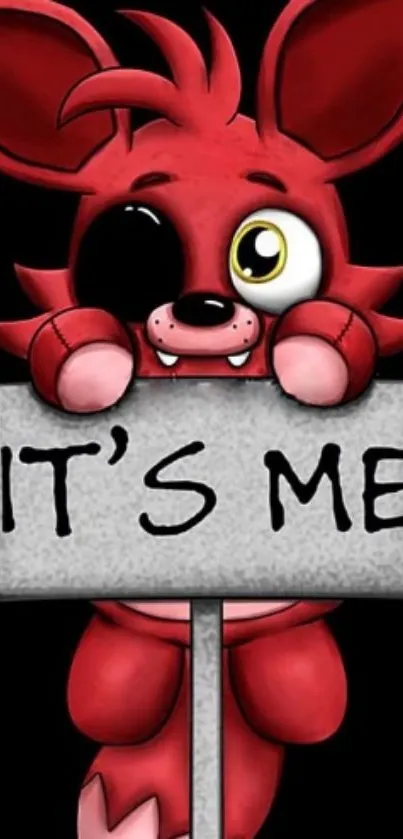 Adorable cartoon fox holding a sign reading 'It's Me' on a black background.