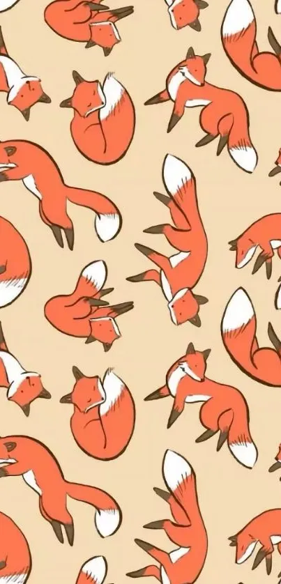 Cute cartoon fox pattern on beige background.