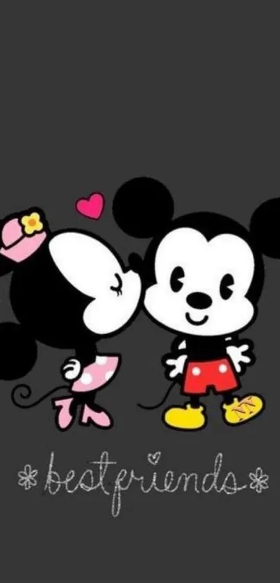 Cute cartoon characters on dark background, best friends theme.