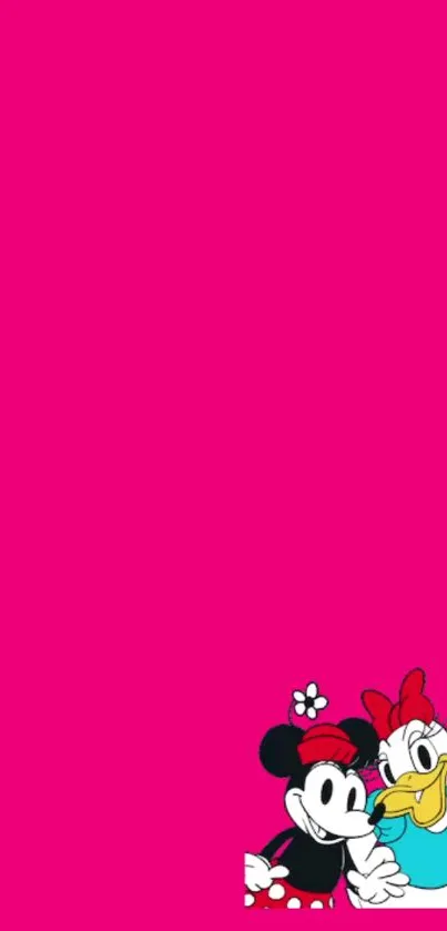 Colorful mobile wallpaper with cute cartoon characters and pink background.