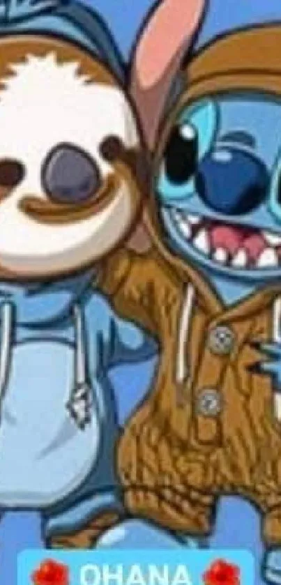Cute cartoon characters on blue background with playful design.