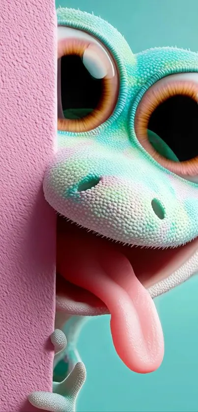 Cute cartoon gecko with big eyes and colorful design.