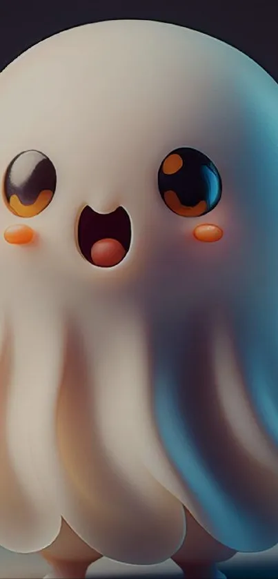 Adorable cartoon ghost with big eyes and a happy expression for phone wallpaper.