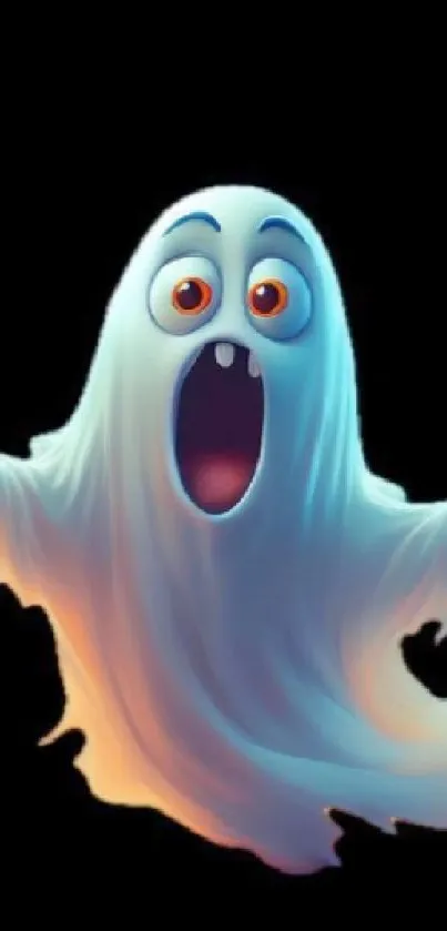 Adorable cartoon ghost on a black background.