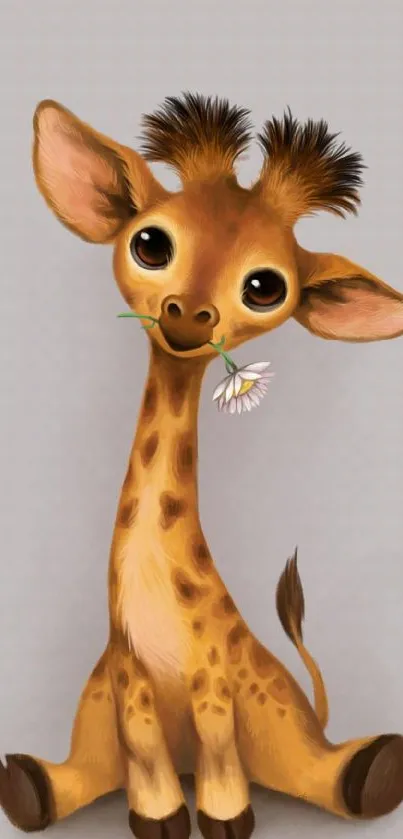 Adorable cartoon giraffe illustration on a light gray background.