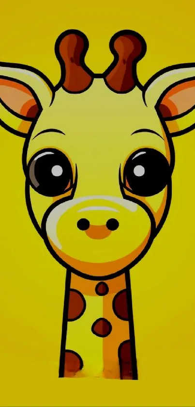 Cute cartoon giraffe on a yellow background.