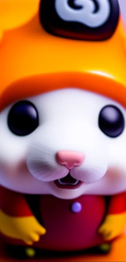 Adorable cartoon hamster with orange outfit.