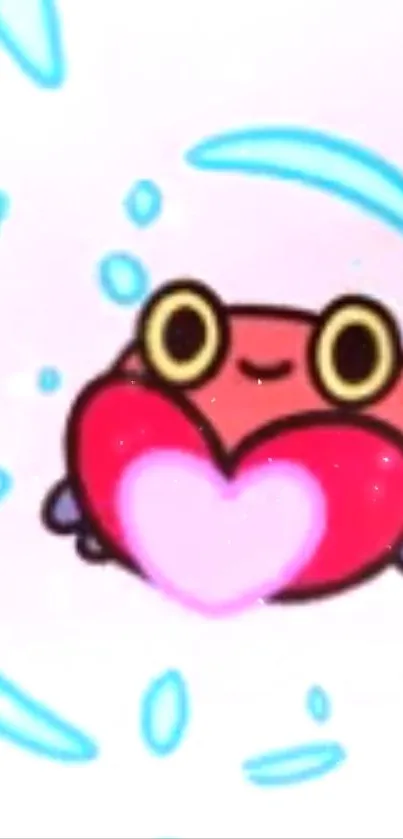 Cute cartoon heart-shaped frog with pink background and vibrant design.