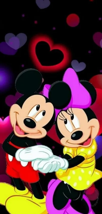 Adorable cartoon characters with hearts in background.