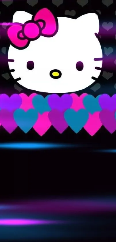 Cute cartoon character with colorful hearts on a black background.