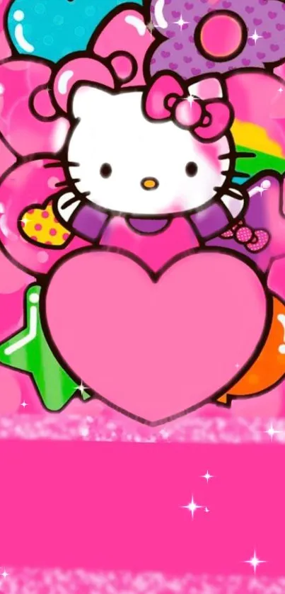 Cute cartoon wallpaper with a pink heart design.