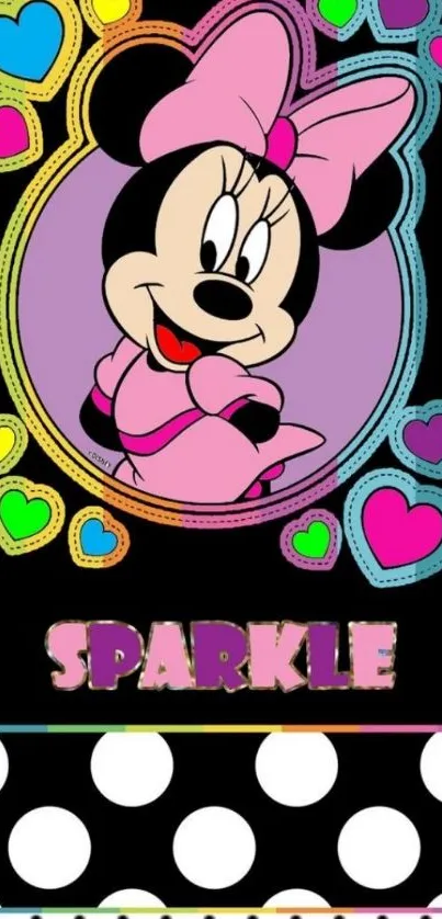 Cartoon character with hearts and sparkle theme in vibrant colors.