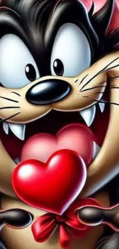 Cute cartoon character holding a heart.