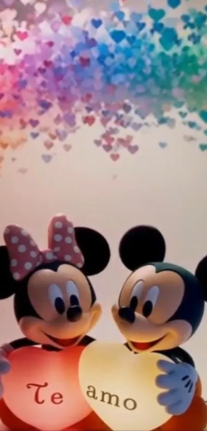 Cute cartoon characters holding heart signs.