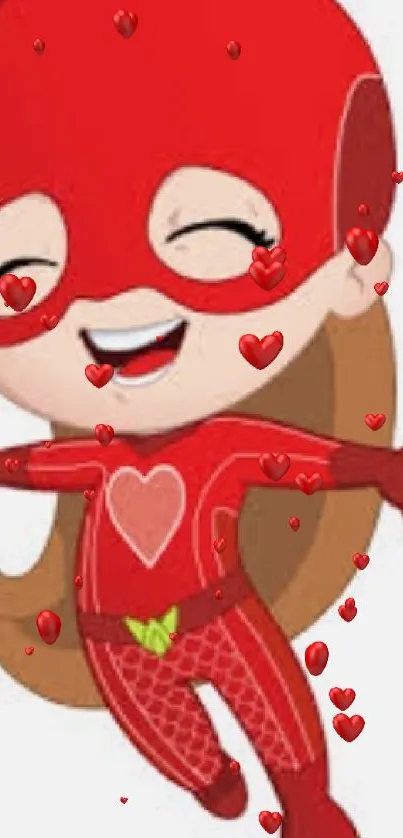 Cute cartoon superhero in vibrant red attire.