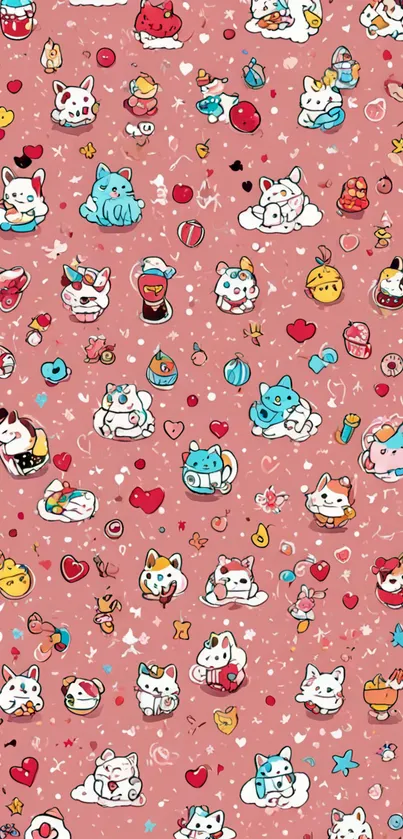 Cute cartoon kittens on a pink background mobile wallpaper.