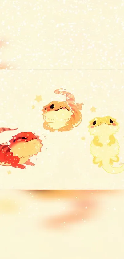 Cute cartoon lizards in vibrant colors on light yellow background.