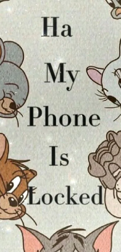 Cartoon characters on locked phone wallpaper.