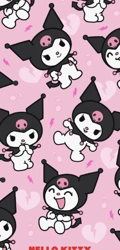 Cute cartoon characters on pink mobile wallpaper.