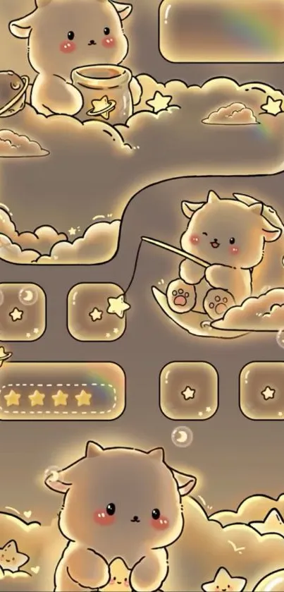 Adorable cartoon with stars and clouds wallpaper.