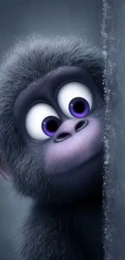 Cute cartoon monkey with fluffy fur peeking curiously.