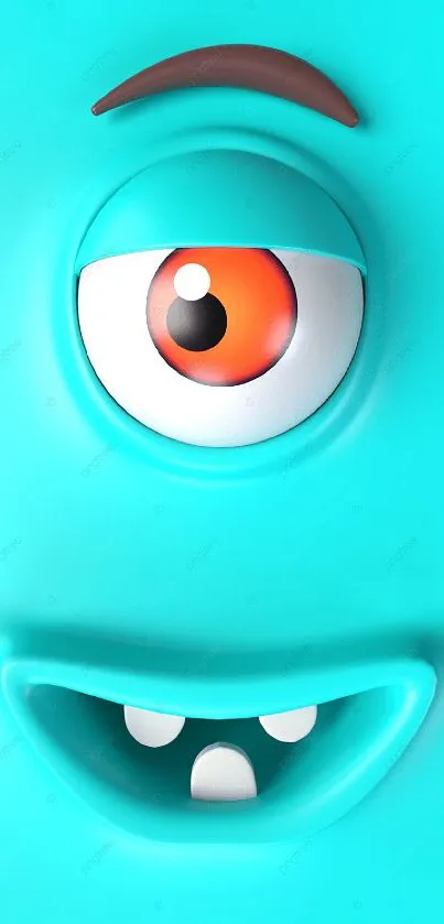 Cute cartoon monster with turquoise skin and one big eye, smiling playfully.