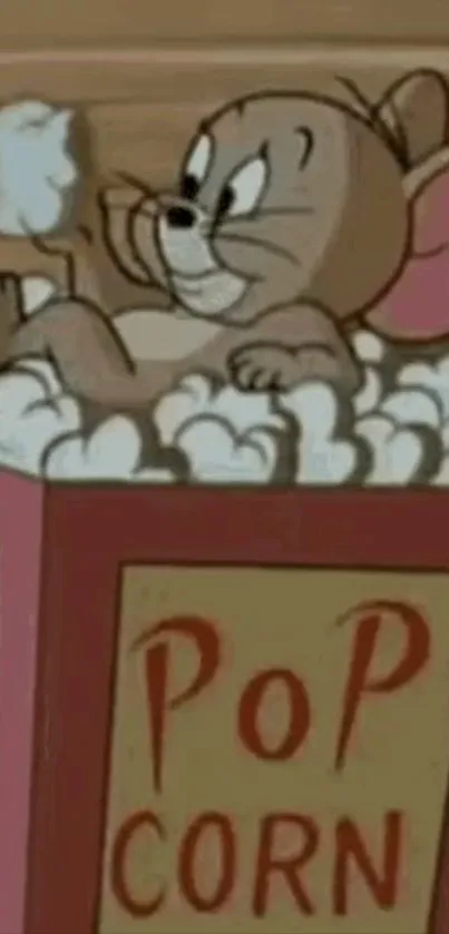 Cartoon mouse relaxing in a popcorn box.