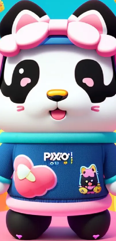 A cute cartoon panda in a colorful phone wallpaper.