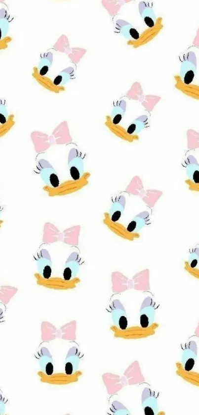 Cute cartoon character wallpaper with pink bows and bright accents.