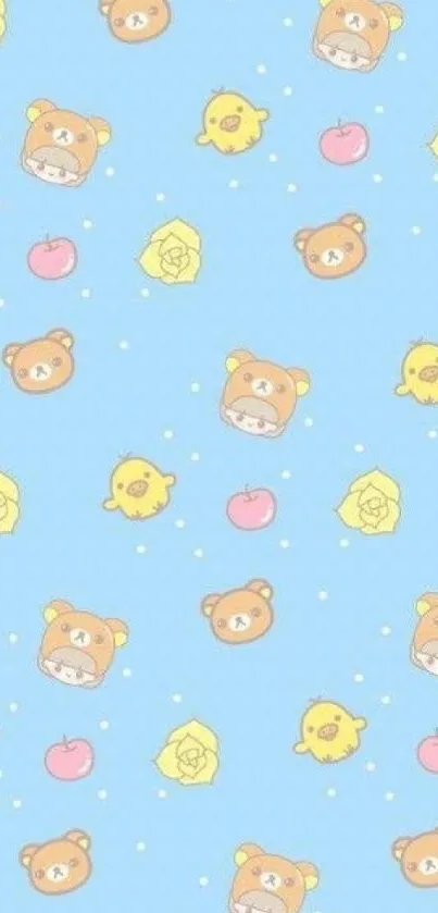 Cute cartoon animals on a light blue background, perfect for wallpapers.