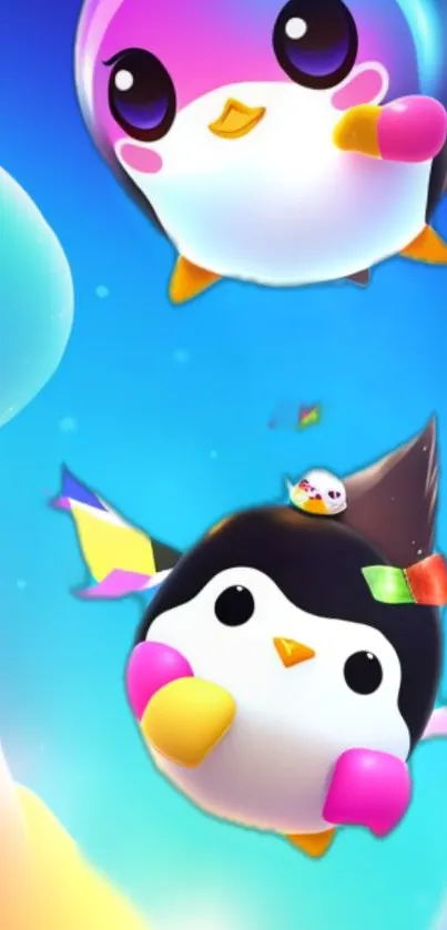 Colorful cartoon penguin mobile wallpaper