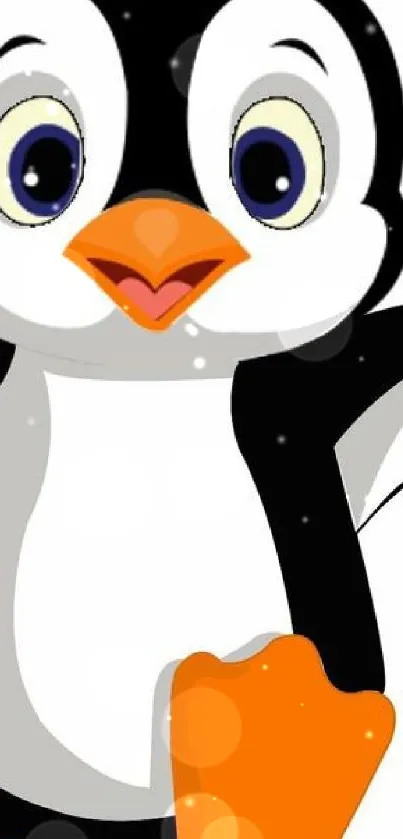 Cute cartoon penguin mobile wallpaper with vibrant colors.