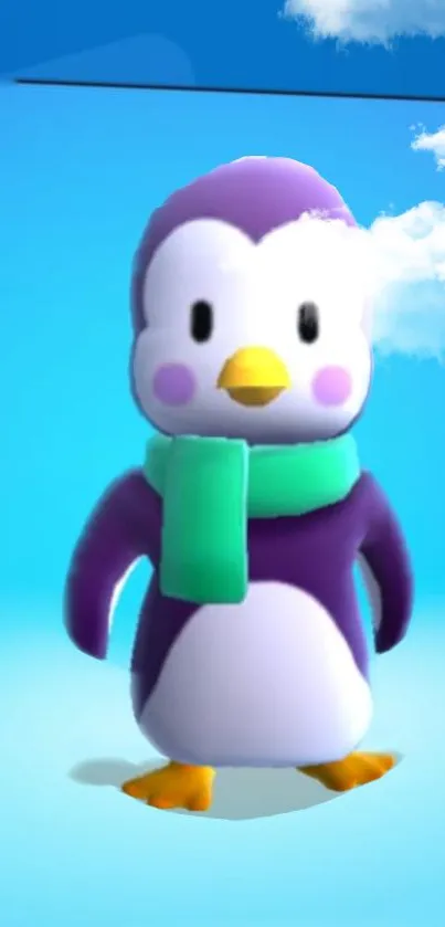 Cute cartoon penguin with blue background and green scarf.