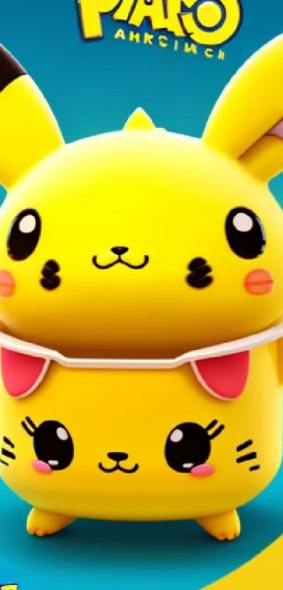 Cheerful Pikachu cartoon design on yellow background wallpaper.