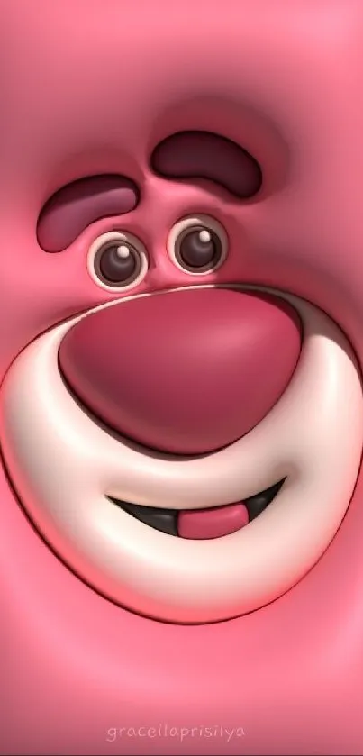 Pink cartoon bear wallpaper with a cheerful smile.