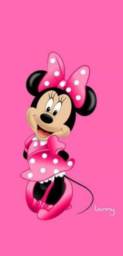 Cute cartoon character on a bright pink background.