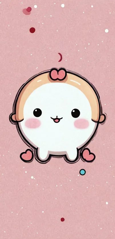 Cute cartoon character on a soft pink background with heart details.