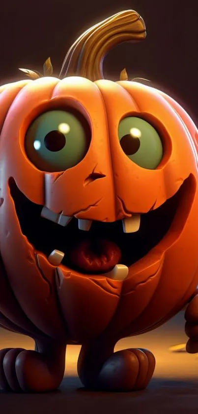 Cute cartoon pumpkin with a cheerful face.