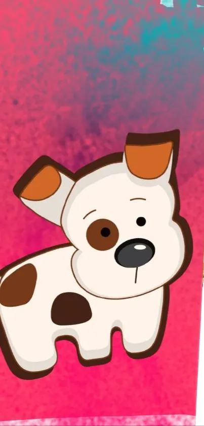 Cute cartoon puppy on pink background, spotted and playful.