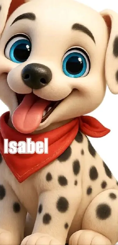 Cute cartoon puppy with blue eyes and red bandana.