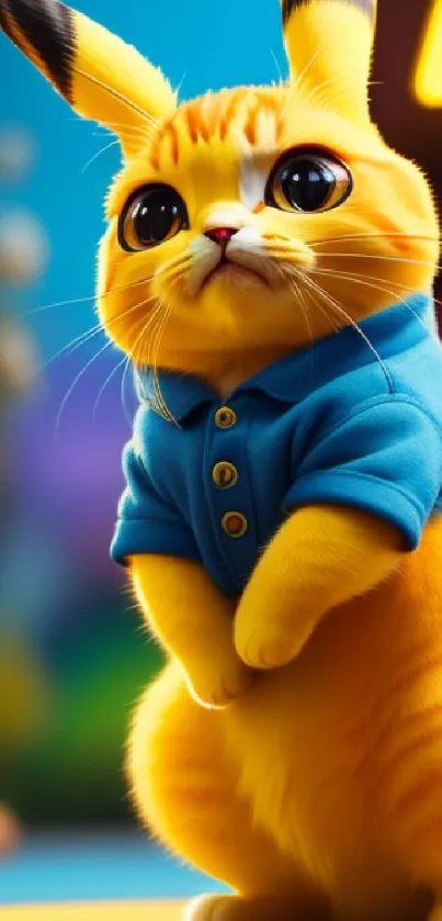 Adorable yellow rabbit with blue shirt in cartoon style.