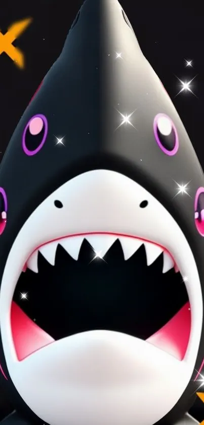 Adorable cartoon shark with bright, playful design and colorful accents.