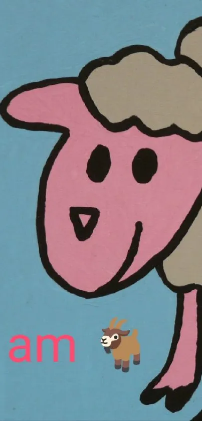 Cute cartoon sheep with pink face and light blue background.