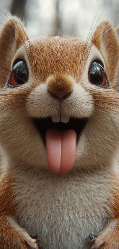 Adorable cartoon squirrel sticking out tongue.