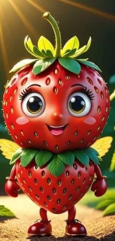 Adorable cartoon strawberry character with vibrant colors.