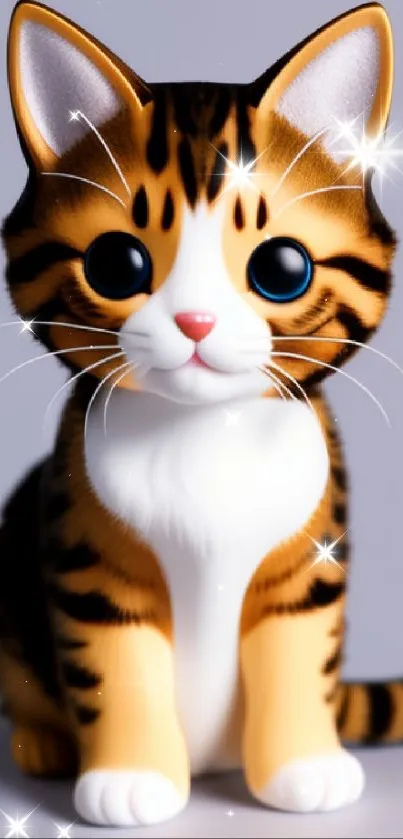 Adorable cartoon tiger cat with big eyes and orange stripes.