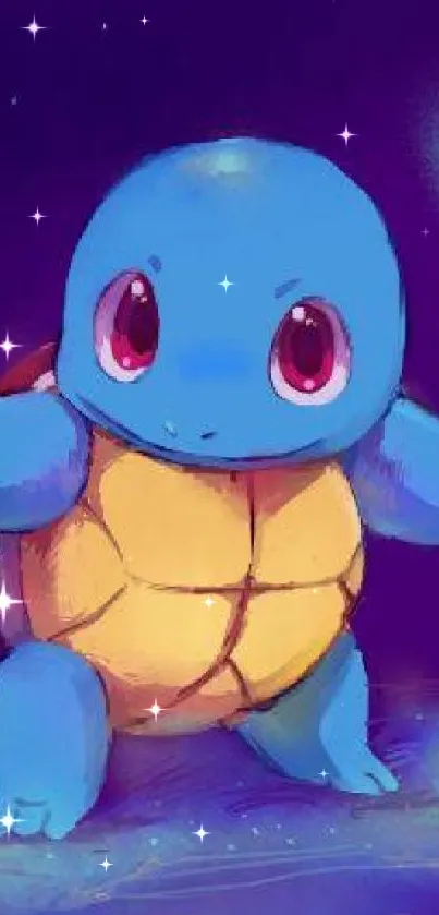 Charming blue cartoon turtle with night glow.